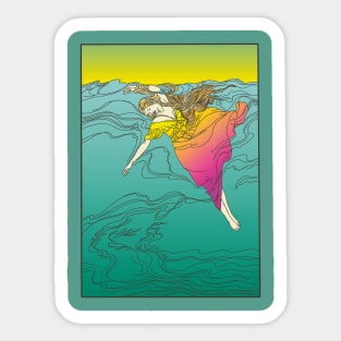 Drowning Girl (pink on green) Sticker